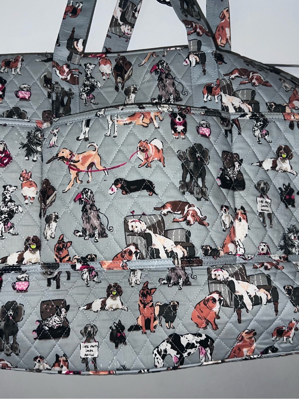 Vera Bradley Gray Quilted Dog Print Travel Tote - Picture 8 of 9
